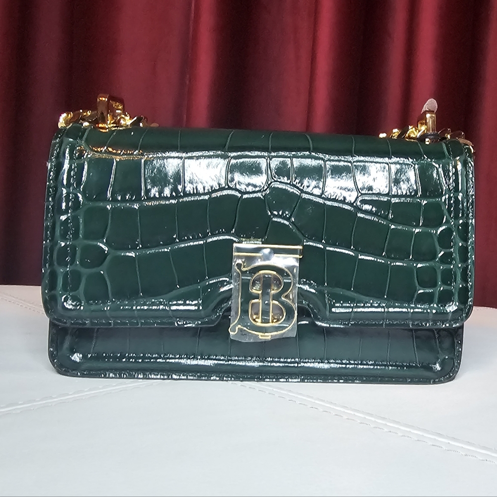 Burberry mini TB Croc Dark Viridian Green NWT